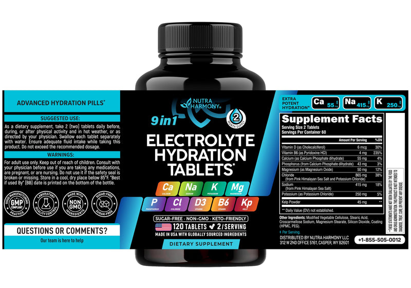 Electrolyte Tablets with Magnesium, Sodium, Potassium, Chloride - 120 Tabs | Electrolytes Salt Pills with Kelp Powder, Vitamins D3 & B6 - Vegan & Keto Friendly Oral Tablets as Capsules - Lab Tested 120 Count (Pack of 1)