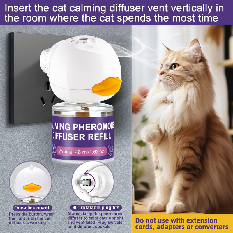 Cat Calming Pheromone Diffuser Kit, 1 Diffuser + 3 Refills (48ml Each), Natural Ingredients, Stress & Anxiety Relief for Cats & Kittens
