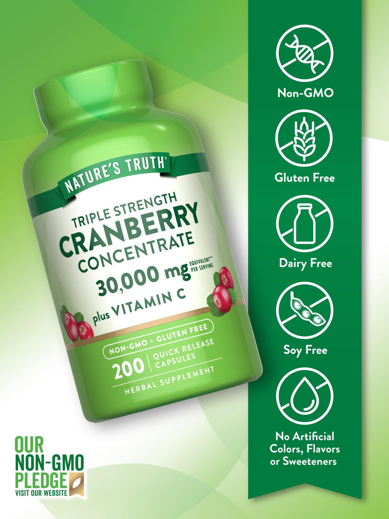 Nature's Truth Cranberry Concentrate Pills | Plus Vitamin C | 200 Quick Release Capsules | Non-GMO & Gluten Free Supplement