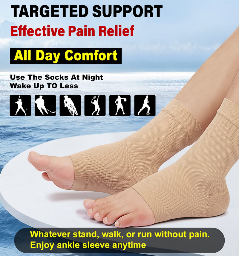 KEKING® Ankle Brace Compression Support Sleeve for Women & Men, Medical Ankle Compression Socks for Plantar Fasciitis, Foot & Ankle Swelling, Achilles Tendon Support, Arch Support, 1 Pair of Beige M Medium