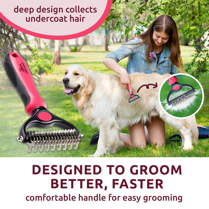 Pat Your Pet Deshedding Brush - Double-Sided Undercoat Rake for Dogs & Cats - Shedding Comb and Dematting Tool for Grooming, Extra Wide - BeesActive Australia