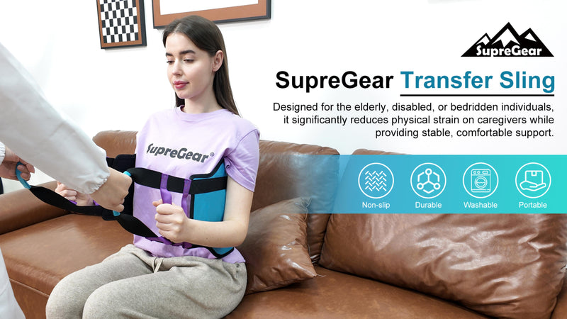 supregear Transfer Sling, 35" Padded Lift Assist Aid with 6 Handles, Caregiver Repositioning Sling for Seniors, Elderly Adults, Bed Turning, Standing & Daily Mobility Assistance, Black
