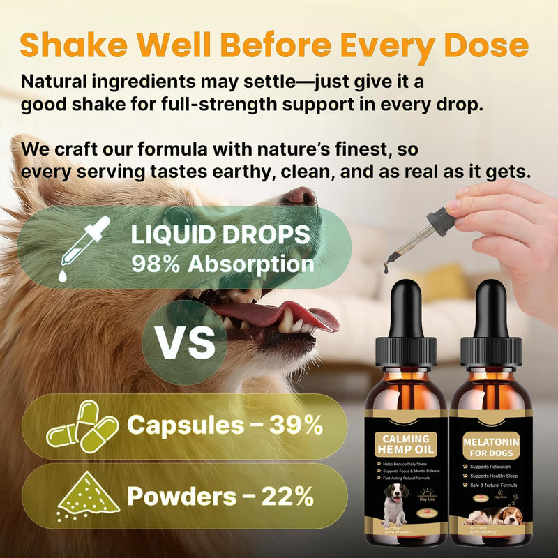 Hemp Oil & Melatonin for Dogs, Day & Night Calming Drops Support Set, Helps with Anxiety, Stress, Aggression, Separation, Sleep, Sеizures Rеlief - Organic Pet Calming Drops(Bacon Flavor)