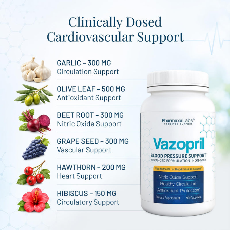 Blood Pressure Support - Vitamin Supplement for Healthy Heart & Blood Circulation - Beet Root, Hawthorn Berry, Garlic, Hibiscus, Olive Leaf & Grape Seed Extract - 90 Capsules 90 Count (Pack of 1)
