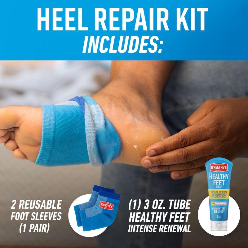 O’Keeffe’s for Healthy Feet Heel Repair Kit with Urea & Lactic Acid – (1 Pair) Reusable Foot Sleeves + 3 oz. Intense Renewal Foot Cream, Exfoliates & Softens Dry Heels - BeesActive Australia
