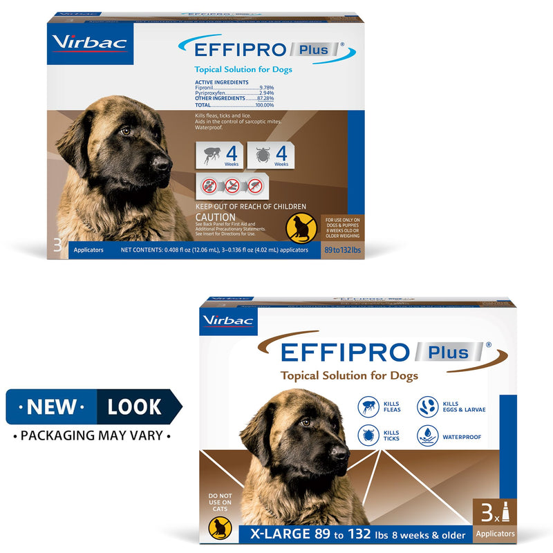 EFFIPRO PLUS Topical Solution for Dogs - Waterproof Dog Flea and Tick Treatment for X-Large Dogs (89-132lbs) 3 Doses by Virbac