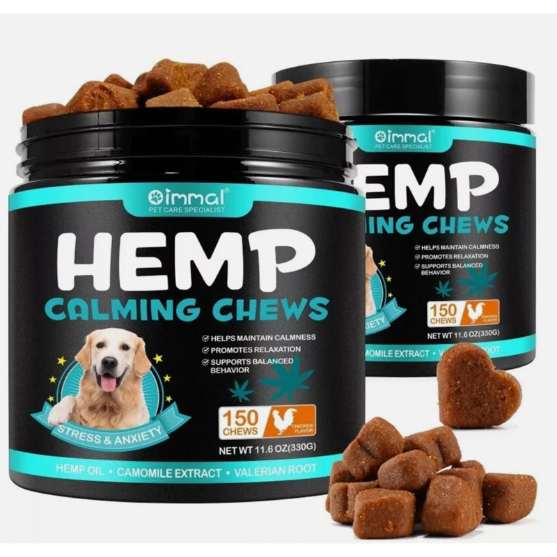 Large Hemp Calming Dog Chews 150 – Chicken Flavor Stress & Anxiety Support, Natural Relaxation Treats for Dogs, Soft Chews for Hyperactivity & Nervous Behavior (Pack of 1)