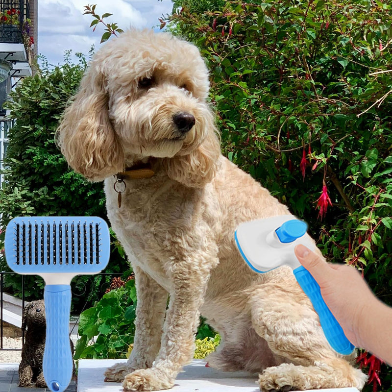 2-in-1 Pet Grooming Tool: Slicker Brush with Release Button for Cats & Dogs, Removes Tangles & Loose Fur, Ideal for Long or Short Hair, Grey - BeesActive Australia