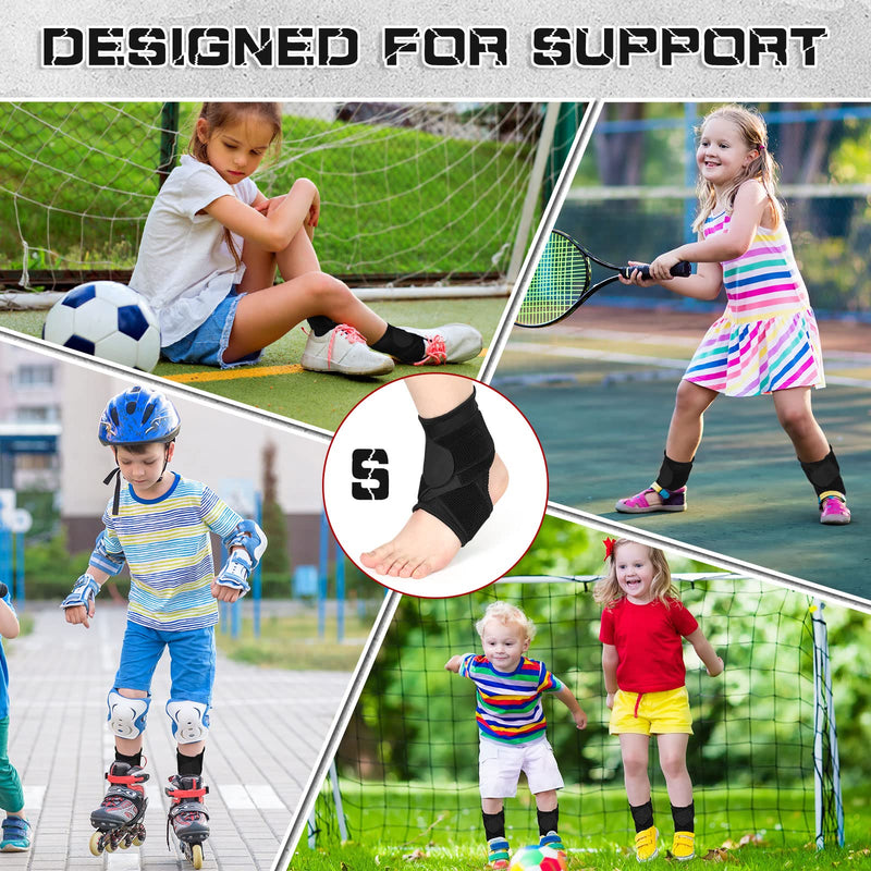 Honoson 2 Pcs Ankle Brace Kids Ankle Support for Sport Sprained Neoprene Breathable Compression Sleeve with Adjustable Wrap for Youth Child Boy Girl Plantar Fasciitis Achilles Tendonitis(Black,S) Black S - BeesActive Australia