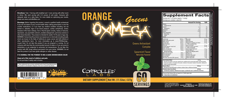 Controlled Labs Orange OxiMega Greens Spearmint -- 0.72 lb | Super Greens Powder, Immune Function, Enzyme, Probiotic, Antioxidant Blend, Total Body Health, Improved Endurance