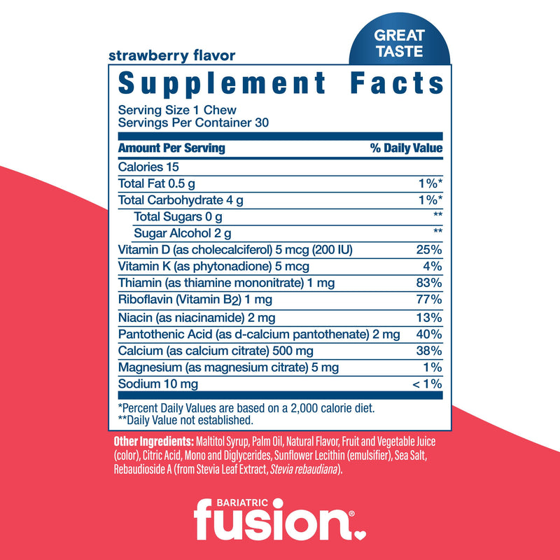 Bariatric Fusion Bariatric Calcium Supplement Chews | Calcium Citrate with Vitamin D3 Bariatric Vitamin | Sugar Free Chewable | 500mg | Variety Pack | 90 Count