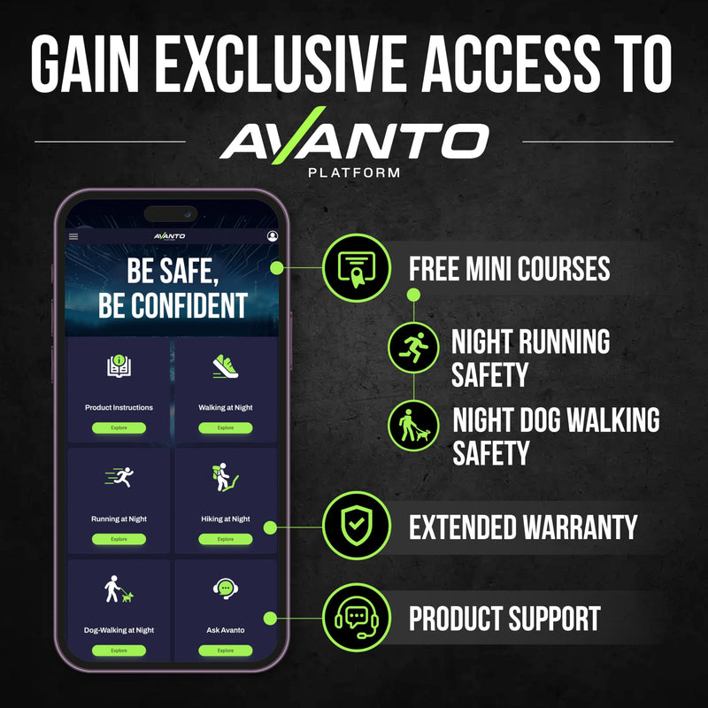 AVANTO Triple Beam Chest Lamp, Original, 500 Lumen LED Night Running Lights for Runners, Dog Walking Light, Long 5-7h Usetime, USB-C Rechargeable Battery, Running Headlamp, Reflective Vest Yellow Straps_NP