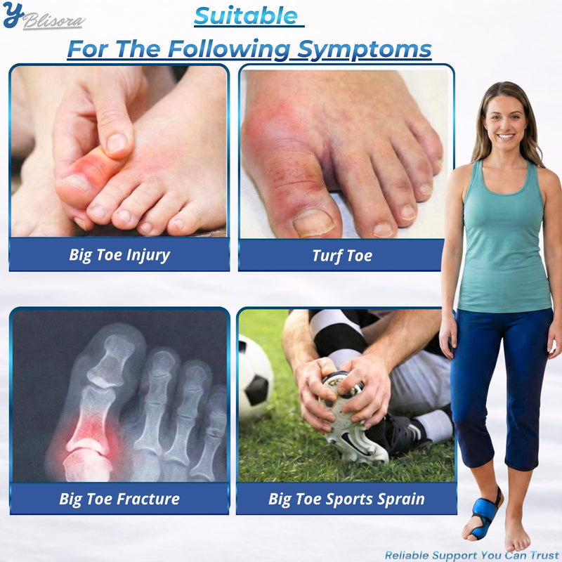 Broken Big Toe Splint Brace for Women Men, Big Toe Splint for Broken Toe with 3 Stainless Steel Plates, Adjustable Broken Toe Brace, Turf Toe Support, Detachable Heel Strap Buckle, Shoehorn Included, Blue Left Blue-Left - BeesActive Australia