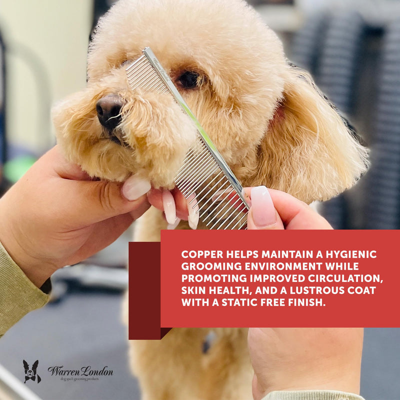 Warren London Copper Crescent Detail Comb for Dogs | 6.5 inches | Comfort Control Durability and Detail for Small Medium and Large Dogs | Ergonomic Dog Cat Grooming Pet Supplies Deshedding Mat Tool - BeesActive Australia