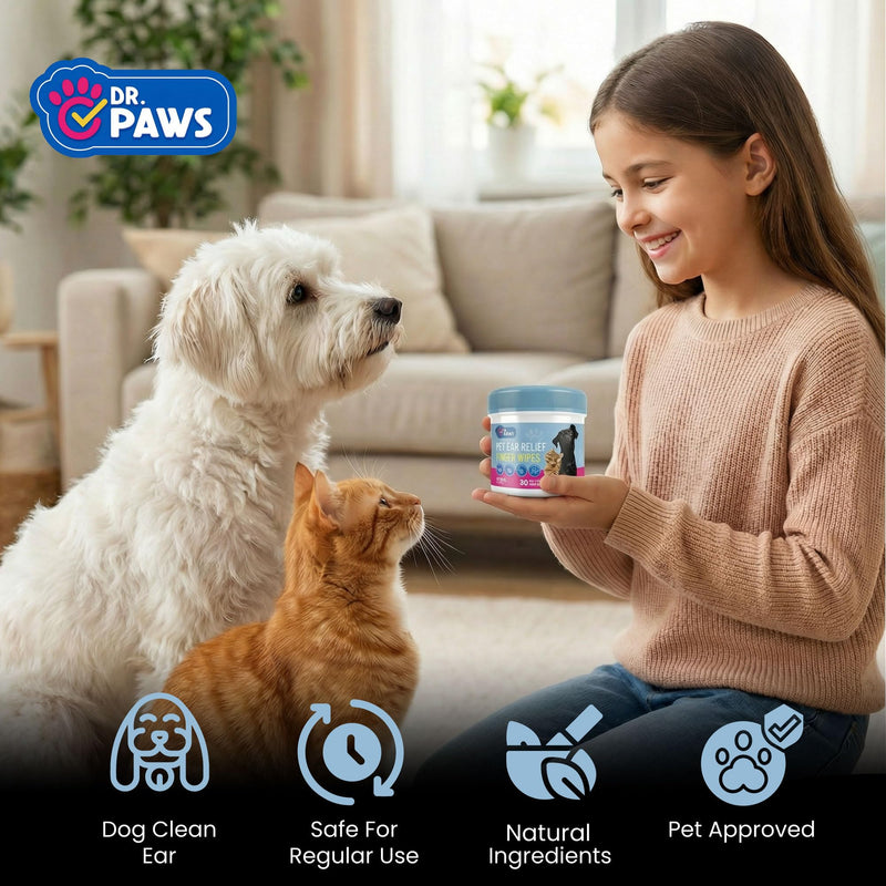 Dog Ear Cleaner Finger Wipes - Ear Finger Wipe for Dog Ear Infection Treatment, Easy to Use Cat Ear Cleaner, Eliminates Odor, Dog Ear Cleaning Solution, Dog Ear Wipes (Oatmeal)