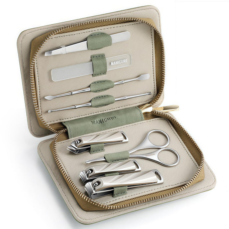 8-Piece Manicure Pedicure Set-Stainless Steel Nail Clippers Toenail Fingernail Cutters with Travel Case Complete Grooming Kit (Green) Green - BeesActive Australia