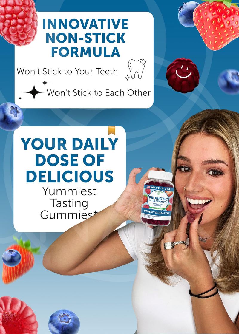 Lunakai USA Made Probiotic Gummies for Gut Health Support, 60ct | 5 Billion CFUs, Non-GMO, Vegan - Daily Digestive & Immune Care for Women & Men - Tasty & Non-Sticky Chewable Gummies 60 Count (Pack of 1)