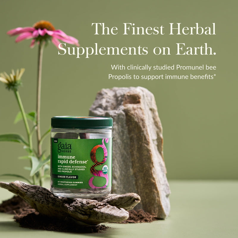 Gaia Herbs Organic Immune Rapid Defense Gummies - Supports Immunity - with Propolis, Ginger, and Echinacea - 60 Vegan Gummies (30-Day Supply) - BeesActive Australia