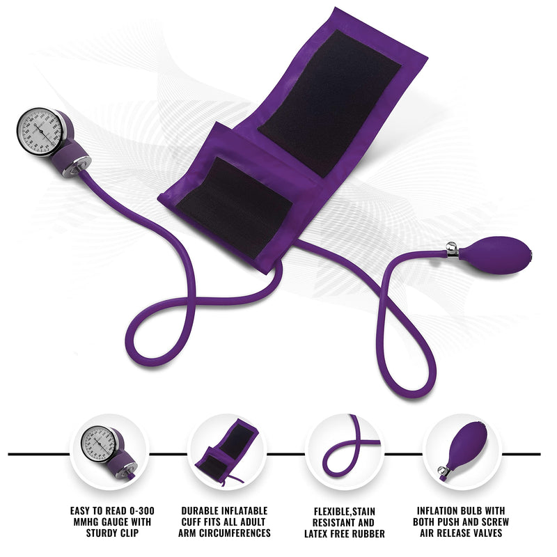 ASA TECHMED Nurse Essentials Starter Kit with Handheld Travel Case | 3 Part Kit Includes Adult Aneroid Sphygmomanometer Blood Pressure Monitor, Stethoscope, Mini Diagnostic Otoscope (Purple) Purple - BeesActive Australia