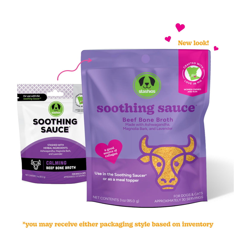 Soothing Sauce Beef Bone Broth Calming Powder Supplement for Dogs & Cats, All Natural Anxiety Relief, Made in The USA, 3 oz Calming Beef - PawsPlanet Australia