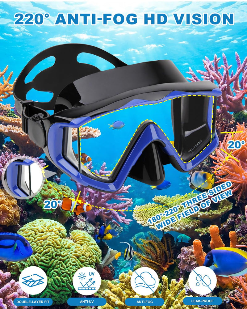 Diving mask Anti-Fog Swimming Snorkel mask Suitable for Adults Scuba Dive Swim Snorkeling Goggles Masks Blue Adult