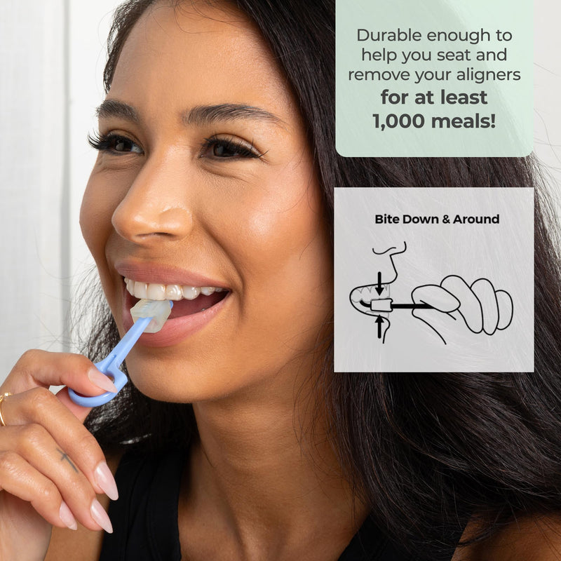 PUL Pack of 2 2-in-1 Invisalign Chewies and Aligner Removal Tool for Clear Aligners, Retainers and Trays - Reusable Invisalign Accessory with Chewy and Remover Hook - Travel Size Seating Tool - White 2 Pack - BeesActive Australia