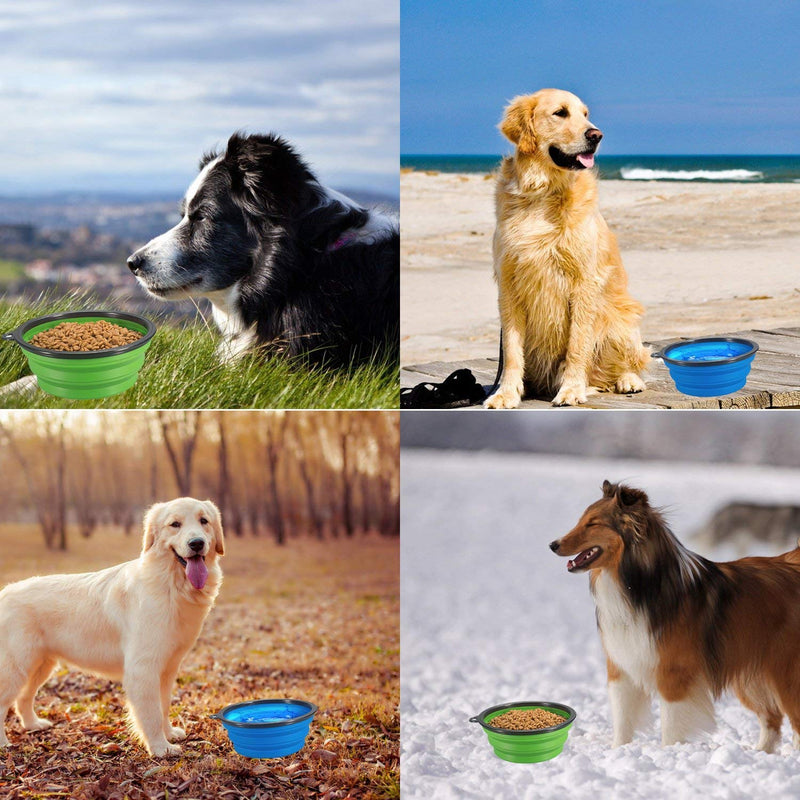 Pack of 2 Large Size Collapsible Dog Bowl, Food Grade Silicone BPA Free, with Carabiner Clip Foldable Expandable Cup Dish for Pet Cat Food Water Feeding Portable Travel Bowl (Blue & Red) Blue & Red