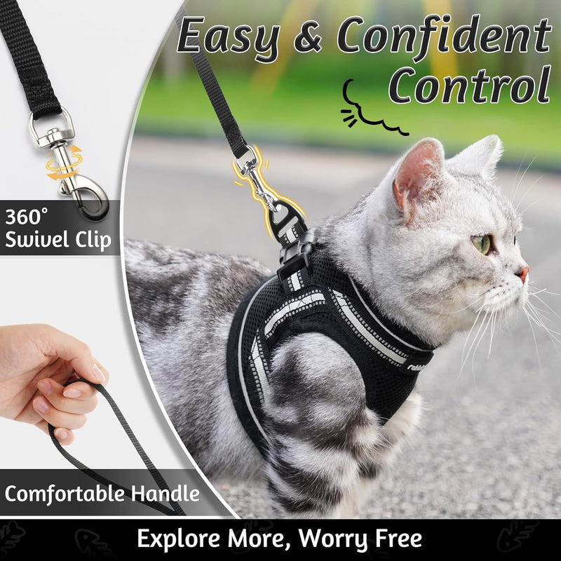 rabbitgoo Cat Harness and Leash Set for Walking Escape Proof, Adjustable Soft Kittens Vest with Reflective Strip for Cats, Comfortable Outdoor Vest, Black, S Small - BeesActive Australia