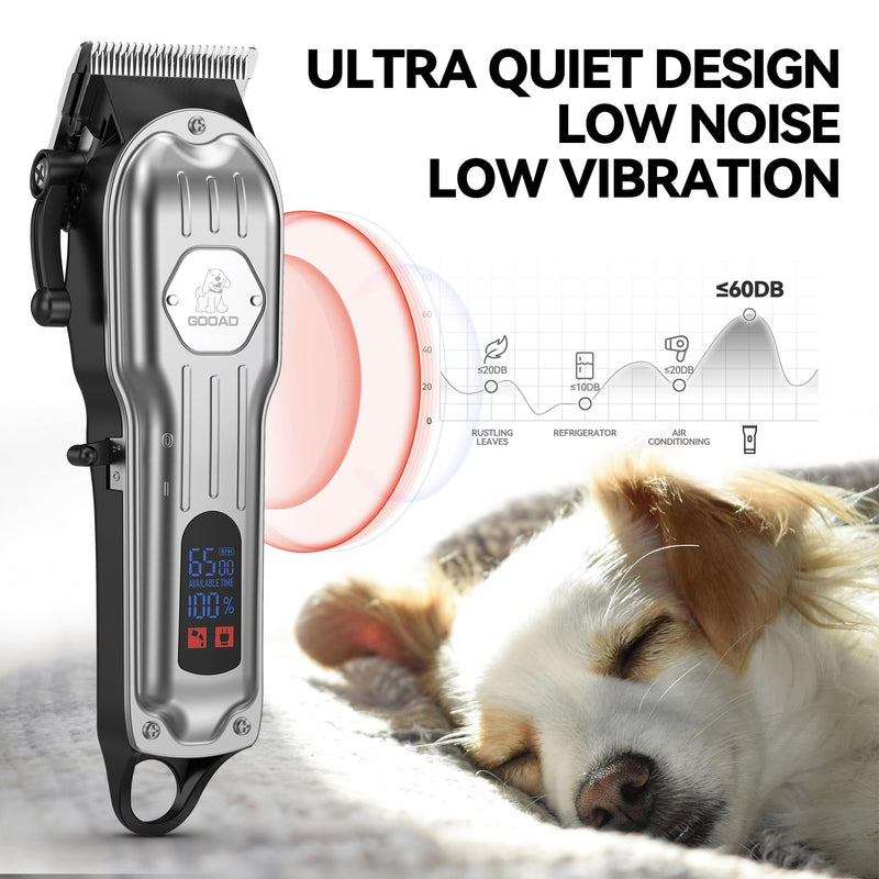 Professional Dog Grooming Clippers Cordless Dog Trimmer for Grooming Heavy Thick Hair&Coats, Quiet Dog Shavers for Small and Large Dogs Pet Grooming Kit for Dogs Silver - BeesActive Australia