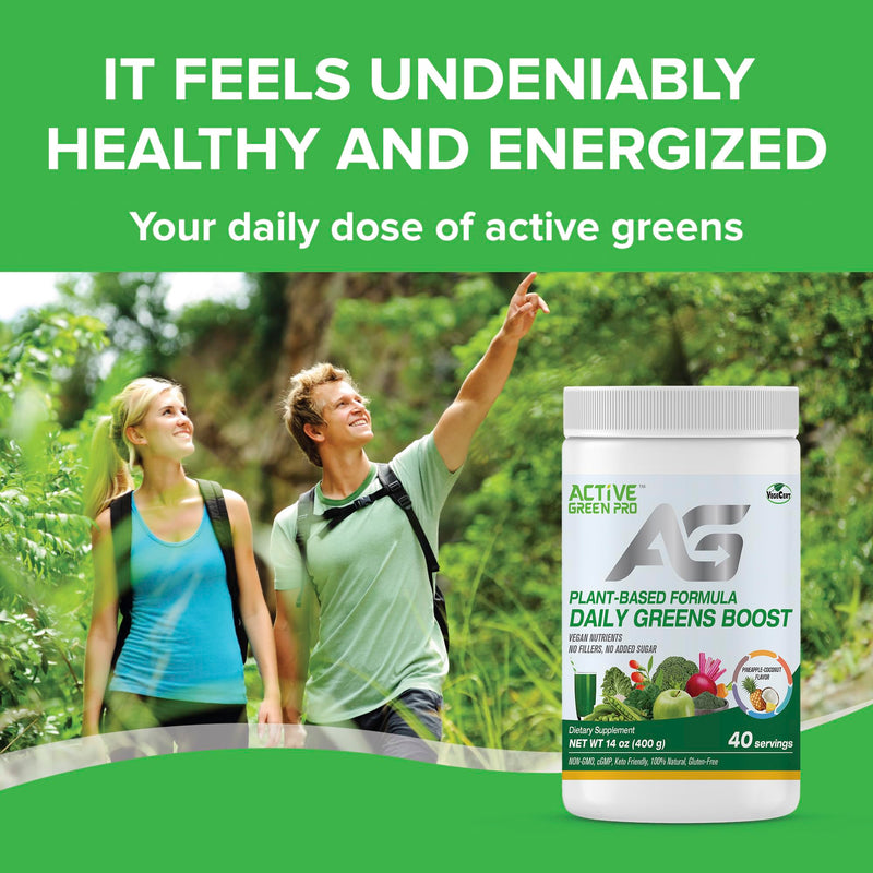 Daily Green Boost - Greens Powder – 14 Different Green Superfoods in Each Serving - Full of Essential Antioxidants, Fiber, Vitamins and Minerals – Everyday Health and Detox Pineapple-Coconut - BeesActive Australia