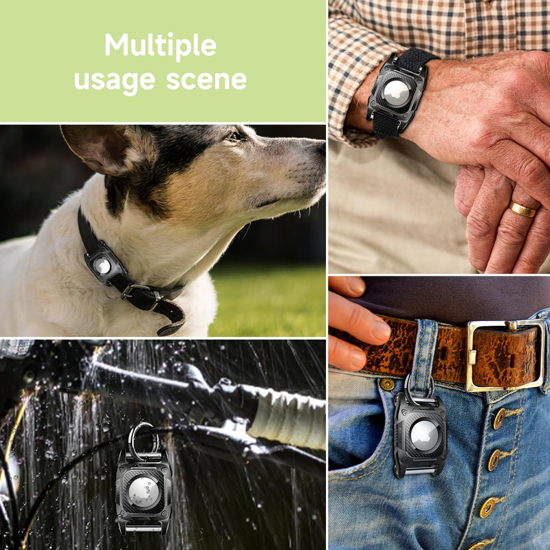 Airtag Dog Collar Holder Airtag Keyring, Waterproof AirTag Holder Hard TPU Full Protection Airtag Case for Dog Cat Collar, Key, Backpack, Luggage, GPS Tracker with Detachable Metal Bolt (Black) Black - BeesActive Australia