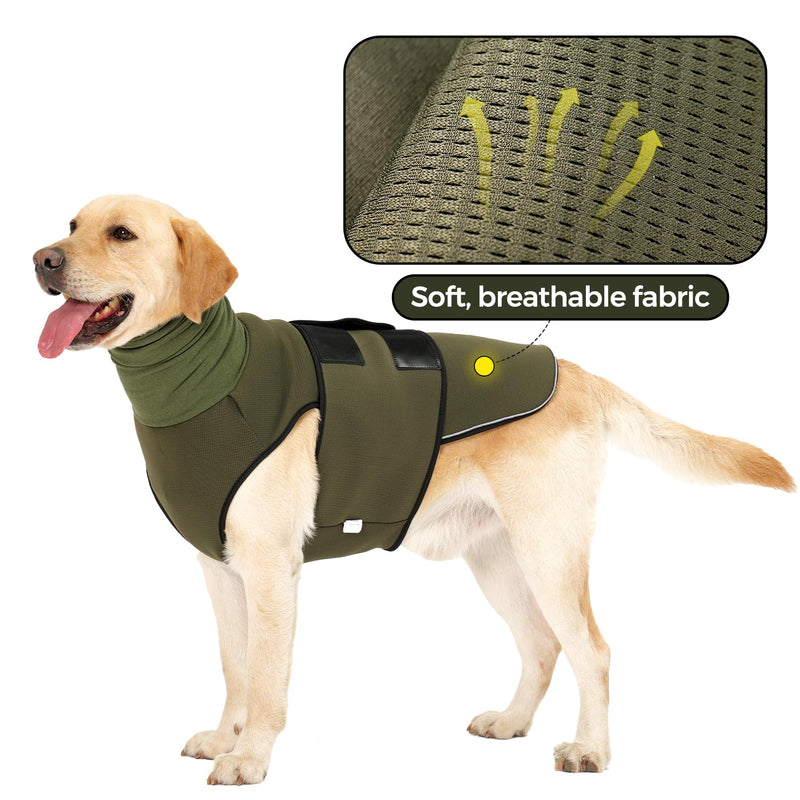 HEYWEAN dog coat with calming hood and ear protection, anti-stress vest, dog calming vest, dog turtleneck for dogs, anxiety calming jacket for dogs, calming shirt with reflective stripes, XL olive - BeesActive Australia