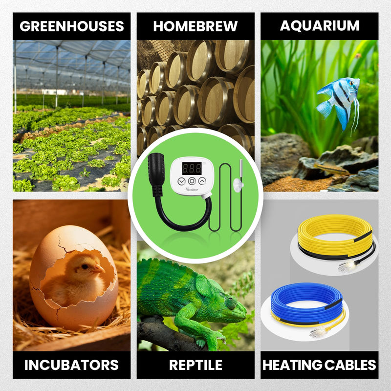 Digital Temperature Controller Outlet, Plug in Thermostat Switch 34-140°F, Timer Range 0h-10h,for Pipe Heating Reptile Greenhouse Aquarium Brewing Seedling Breeding and Hatching 110-120V 10A - BeesActive Australia