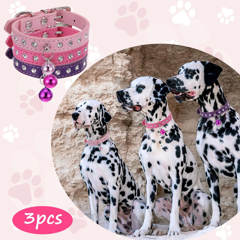 3pcs Rhinestone Dog Collars for Small Dogs Puppy Collar Pink Dog Collar with Bell Small Dog Collar Adjustable Teacup Dog Collar for Small Dogs 3/8 inch Width Xs - BeesActive Australia