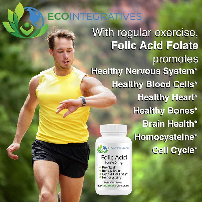 Folic Acid Folate 5mg Supplement - 100 Vegetable Capsules | Prenatal, Reproductive Health*, Homocysteine, Metabolism, Cardiovascular, Cognitive and Bone Health*, Allergen Free, Non GMO