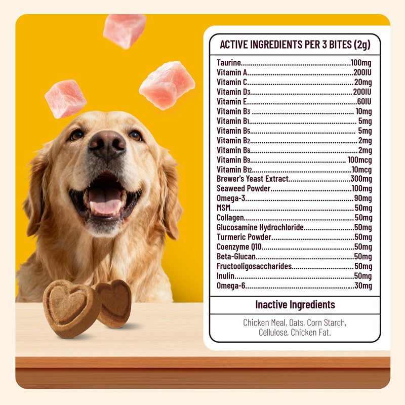 220g Vitamins Supplements and Taurine for Dogs - Multivitamin for Dog Chewables with Glucosamine,Omega 3,MSM - Support Hip & Joint,Skin and Coat,Immunity,Digestive Health