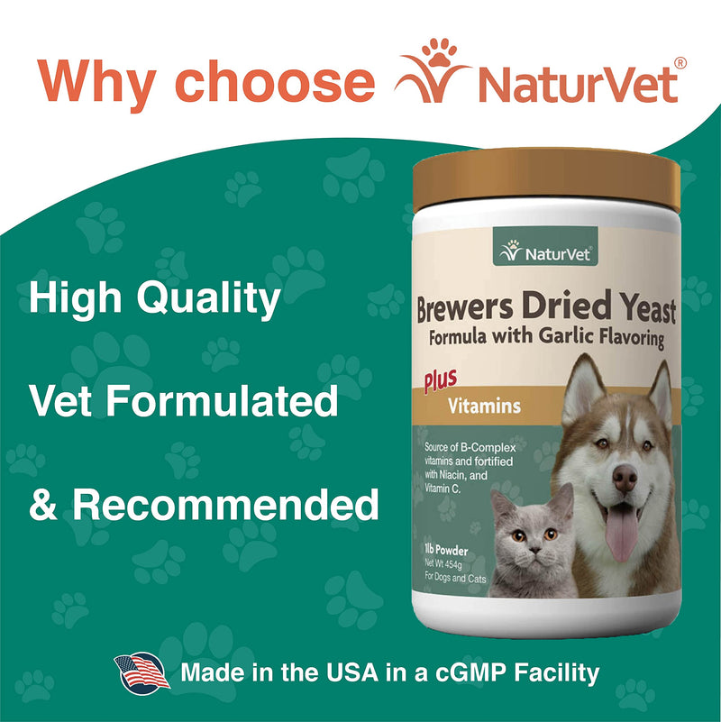NaturVet Brewers Dried Yeast Formula with Garlic Flavoring Plus Vitamins for Dogs and Cats, Powder, Made in The USA with Globally Source Ingredients 1 Pound - PawsPlanet Australia