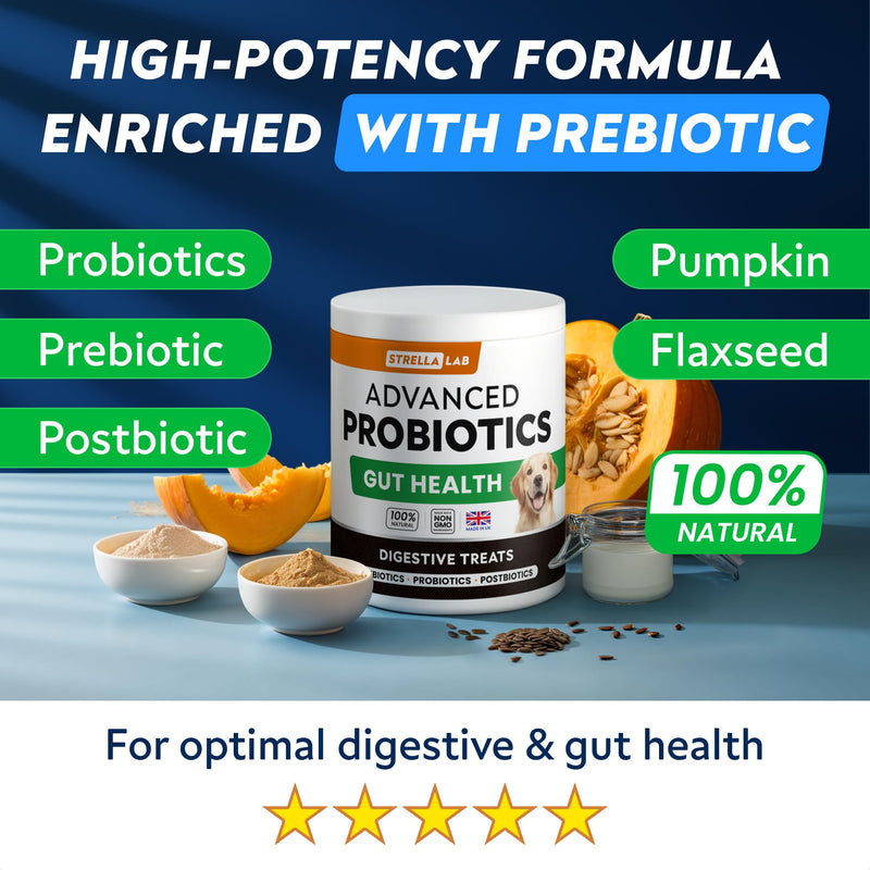 Advanced Probiotics for Dogs Gut Health with Fibre - Pre, Post & Probiotic Treats - Dogs Digestive Health Sensitive Tums Support - All Breeds & Ages - Dog Probiotics for Gut Health (180 Ct) Pork 180Ct Probiotic Chews
