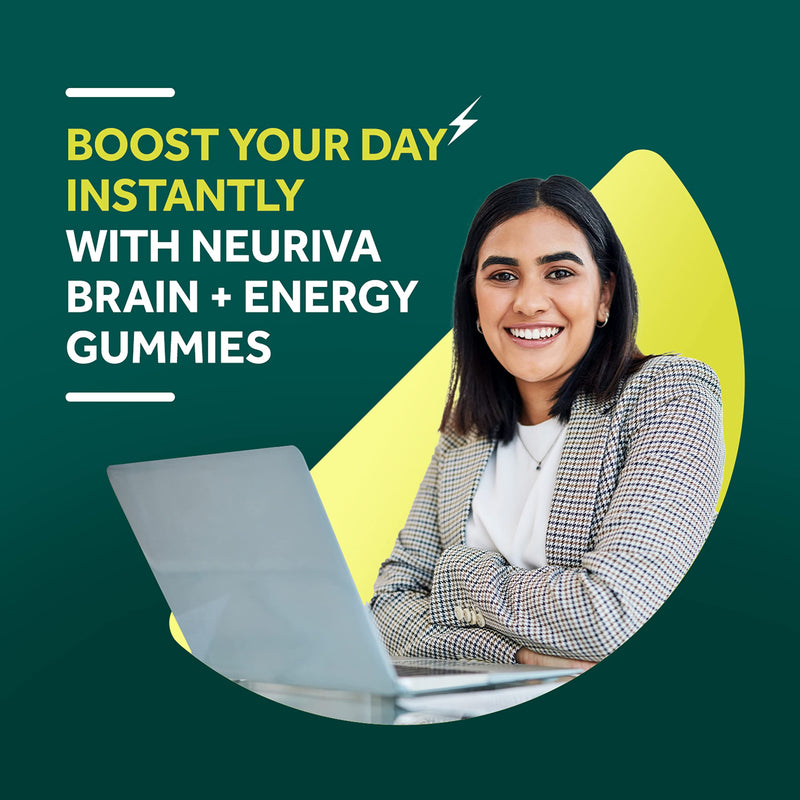 NEURIVA Brain + Energy Supplement - 75 Count Capsules | Brain Supplements for Focus, Concentration, Energy Boost, Vitamin B12, Caffeine, Neurofactor, 75 Count (Pack of 1)