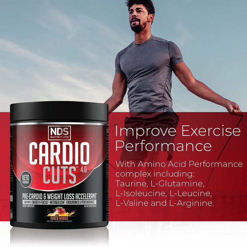 NDS Nutrition 4.0 Pre Workout Supplement - Advanced Weight Loss and Pre Cardio Formula with L-Carnitine, CLA, MCTs, L-Glutamine, and Safflower Oil - Peach Mango (40 Servings)