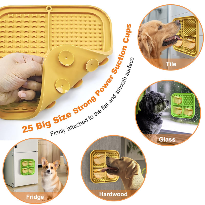2pcs Silicone Dog Lick Mat & Nylon Cheese Flavor Dog Chew Toys, Pet Slow Feeder Licking Mat for Butter Yogurt Peanut, Anxiety Relief Pet Supplies for Puppy Cat Kitten Khaki Yellow & Khaki Green - BeesActive Australia