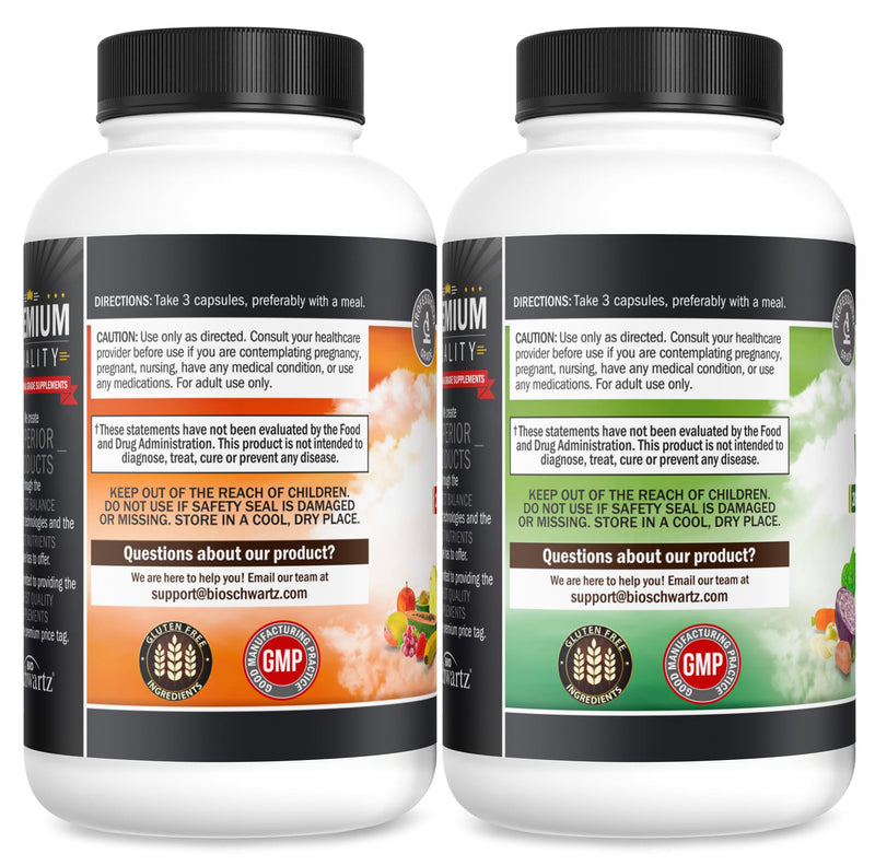 Daily Fruits and Vegetables Supplement - Super Fruit and Veggies Capsules | Supports Energy Gut Health and Immune Support with 47 Whole Food Fruits and Veggies - 180 Veggie Capsules (2-Pack) 180 Count (Pack of 2)