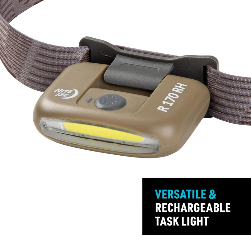 Nite Ize Radiant 170 Rechargeable Headlamp - Durable Headlamp with Rechargeable 170 Lumen Light - Great for Camping, Hiking & at-Home Projects - Coyote