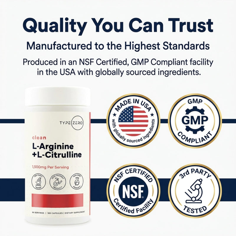 Type Zero L-Arginine + L-Citrulline Supplement (1500mg) 180 Capsules | Nitric Oxide Booster, Clean, Keto-Friendly, GMO-Free, 90 Servings