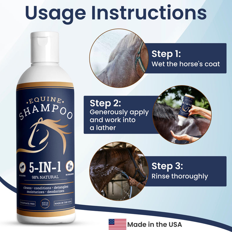 Horse Shampoo and Conditioner Premium 5-in-1-98% Natural, Cleans, Conditions, Detangles, Moisturizes & Deodorizes - Horse Mane and Tail Shampoo, Horse Whitening Shampoo, Shampoo Horse Oil - BeesActive Australia