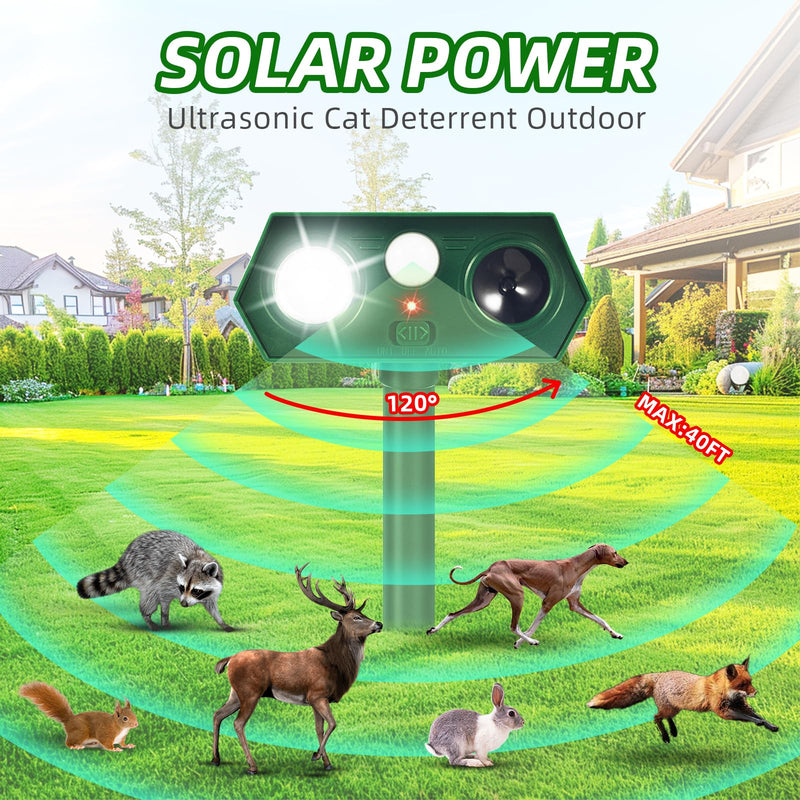 Cat Deterrent for Yard, Ultrasonic Cat Deterrent Outdoor with Motion Sensor and Flashing Lights, Solar Powered Cat Deterrent for Garden Yard Lawn, 2 Pack - BeesActive Australia