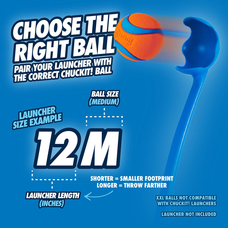 Chuckit! Sport 12M Dog Ball Launcher - Includes a 2.5-inch Diameter Medium Ball for Dogs 20-60 Pounds - Manual Tennis Ball Thrower With a Slim Ergonomic Handle - 12-inch Length Chucker 12in