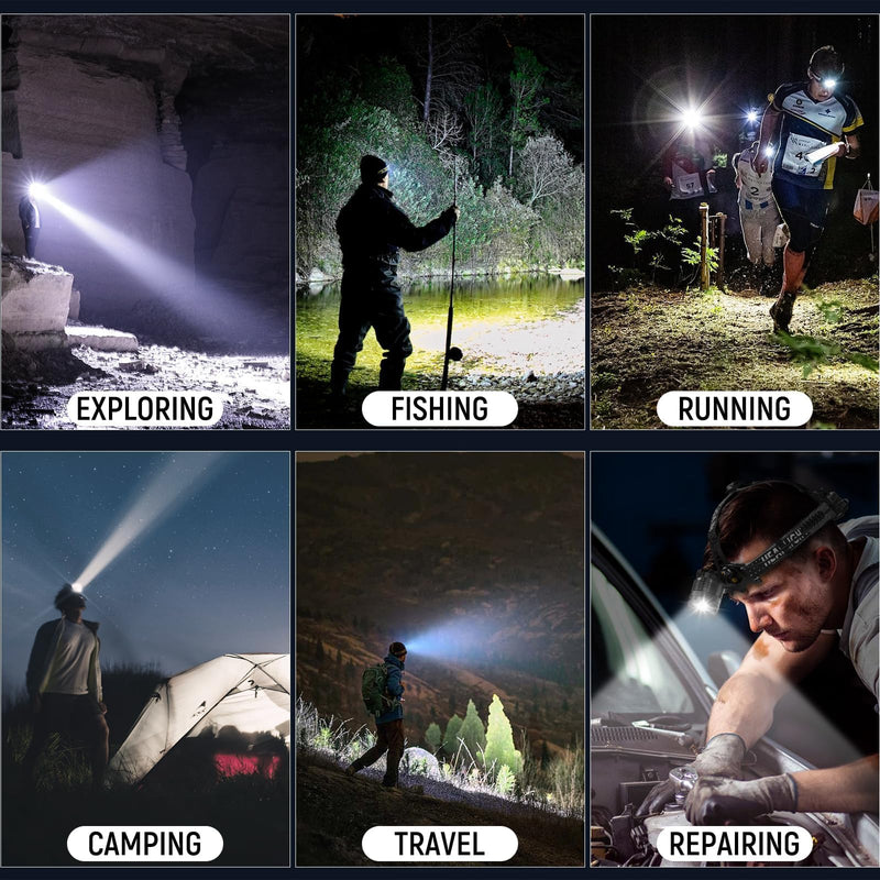 Headlamp Rechargeable 2 Pack, Bright LED Headlamp for Adults, 135° Adjustable, 3 Modes, IPX6 Waterproof Head Lamp for Outdoor Camping Climbing Hiking