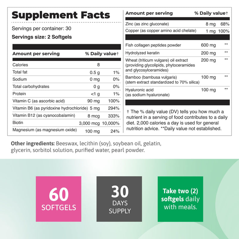Collagen & Biotin Complex Hair Skin Nails Support 60 Count