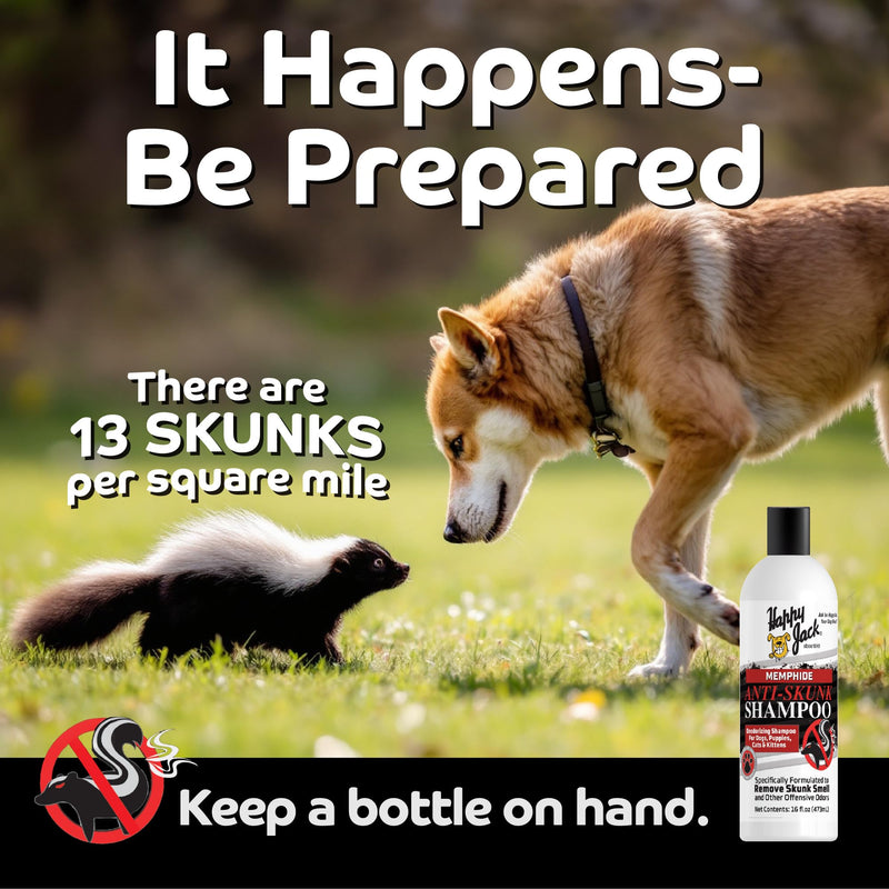 Happy Jack Mephidide Anti Skunk Shampoo for Dogs, Cats, Pets – Hypoallergenic Skunk Odor Remover for Dogs – Deodorizing Dog Shampoo (16oz) - PawsPlanet Australia